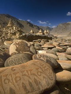 Carved Buddhist Mani Stones, Zangla, Kingdom of Zanskar, India.jpg
